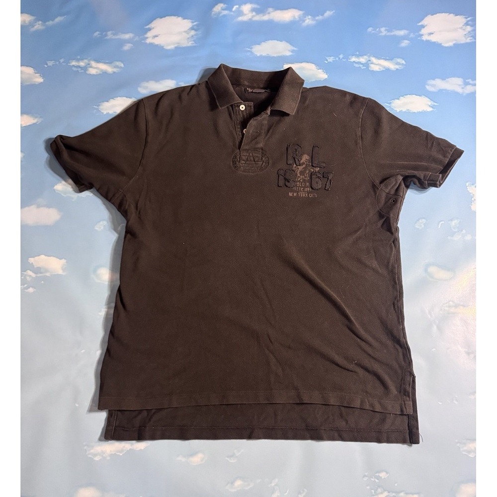 Vintage Polo Ralph Lauren Mens L Black Boxing Athletic Patch Polo Shirt NYC